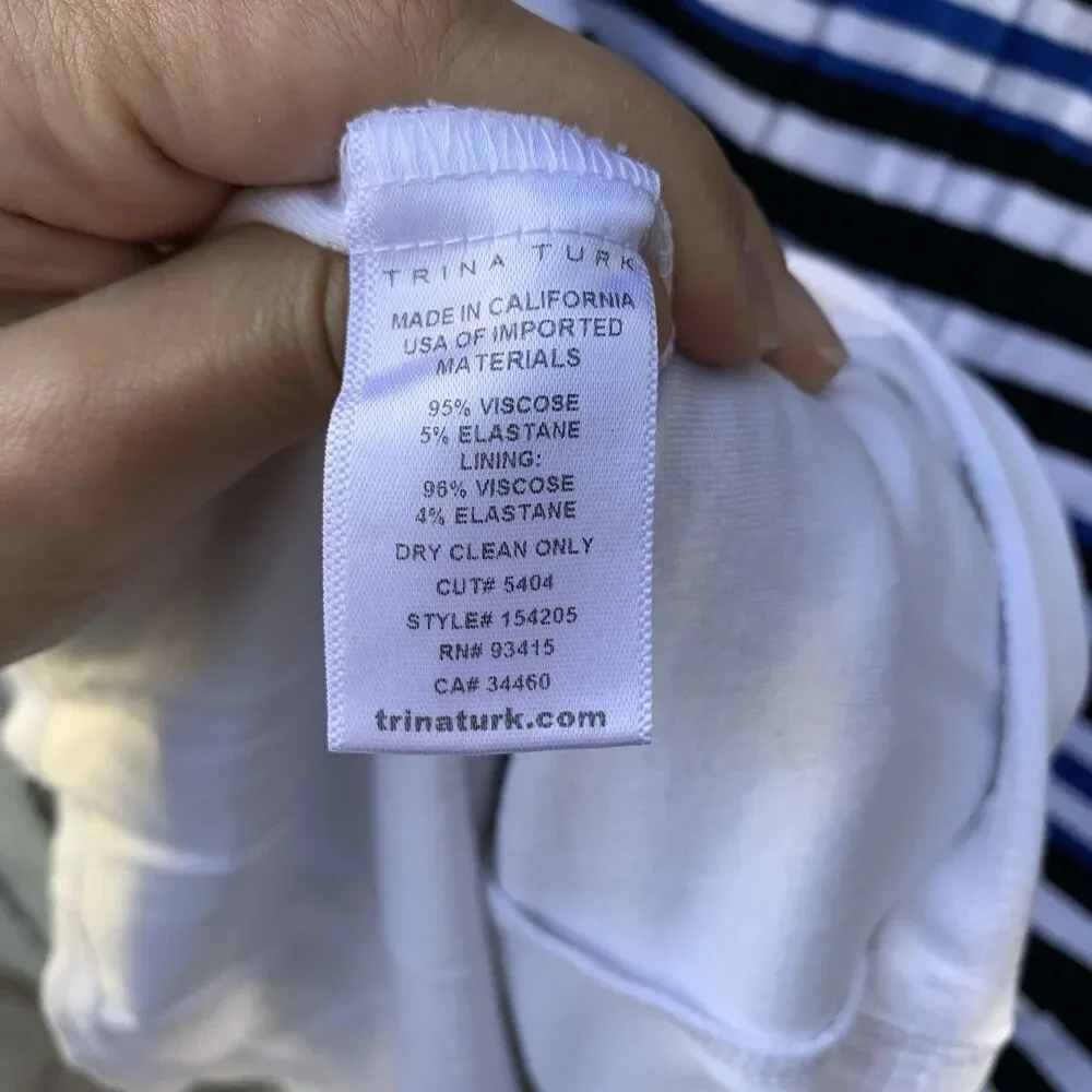 Trina Turk Blue and Black Striped Pencil Skirt Jersey Knit Preppy Nautical Sz L